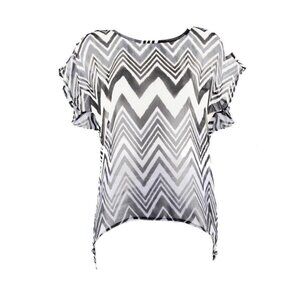 Romeo & Juliet NSz S? Black Lavender Cream Chevron Sheer Hi Lo Tunic Top